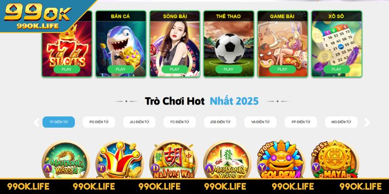 Đa dạng trò chơi tại 99OK